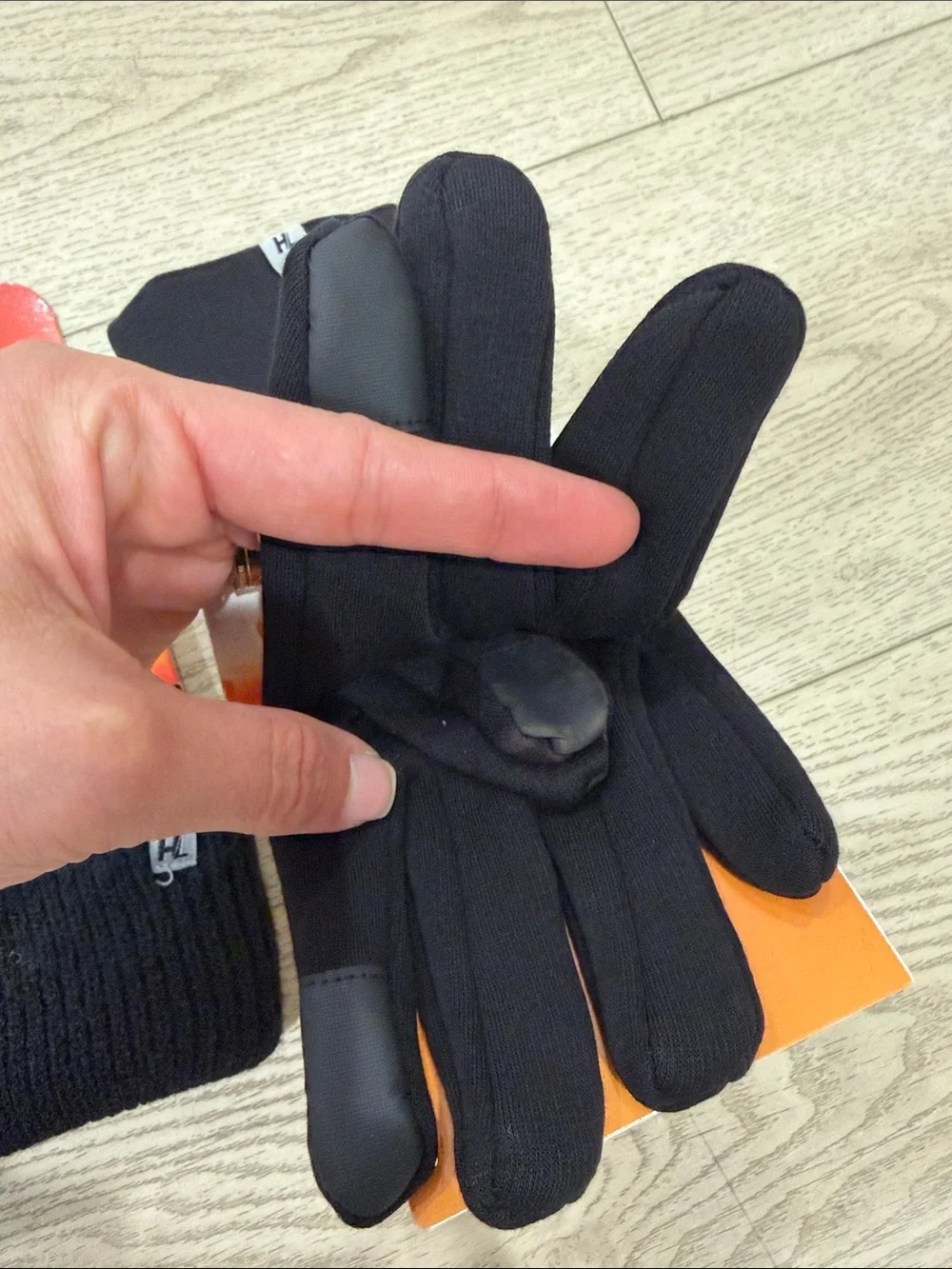Black Thermal Knit Hat and Touchscreen Gloves Set